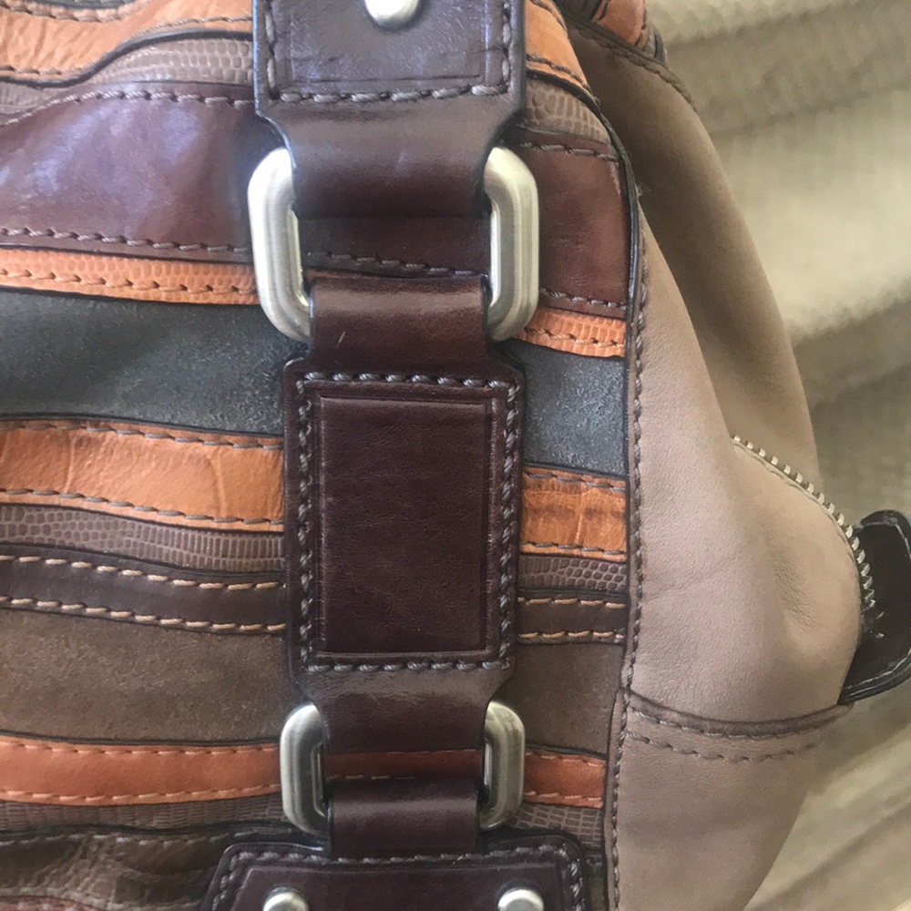 Fossil leather and suede patchwork satchel - Picture 8 of 13